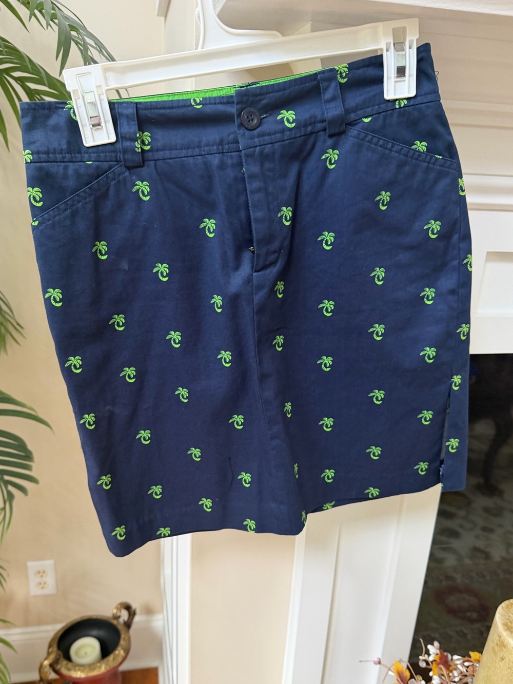 Lilly Pulitzer Navy Shorts with Green Palm Embroidery